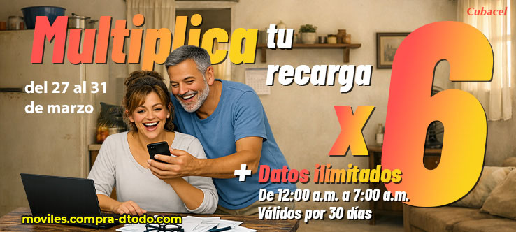 Multiplica tu recarga por 6 + Internet ilimitado de 12 a 7am Multiplica tu recarga por 6 + Internet ilimitado de 12 a 7am